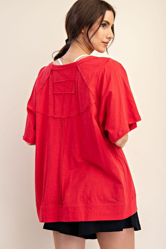 Oversized Cotton Slub Short Sleeve Top