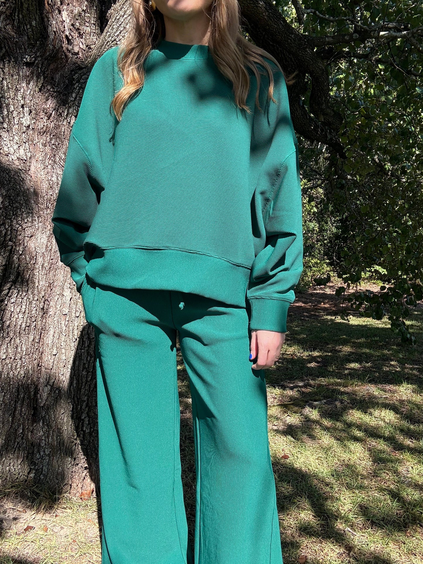 Ribbed Pants Set-Hunter Green
