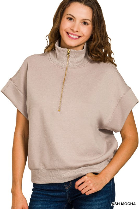 Short Sleeve Scuba Half Zip- Ash Mocha
