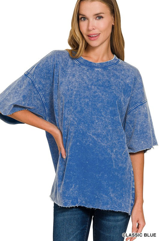 French Terry Washed Drop Shoulder Short Sleeve Top