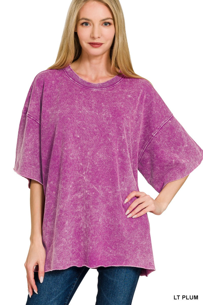 French Terry Washed Drop Shoulder Short Sleeve Top