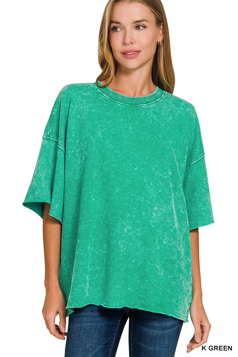 French Terry Washed Drop Shoulder Short Sleeve Top