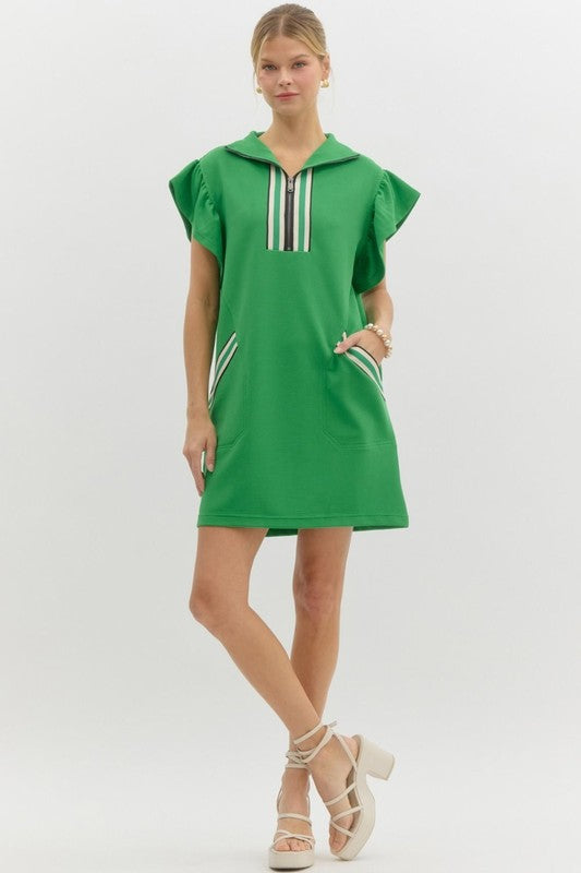 Solid Half Zip Collared Mini Dress