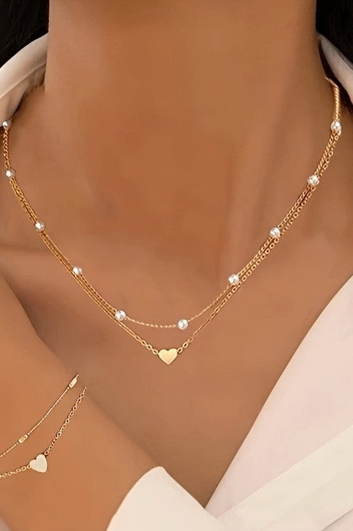 Heart and Pearls Layered Necklace