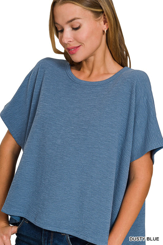 Cotton Slub Crop Top- Dusty Blue