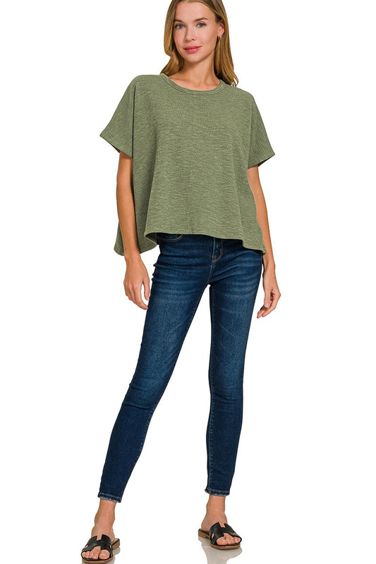 Cotton Slub Oversize Tee- Lt. Olive