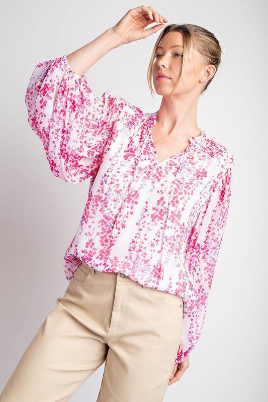 Floral Printed Bubble Sleeve Top