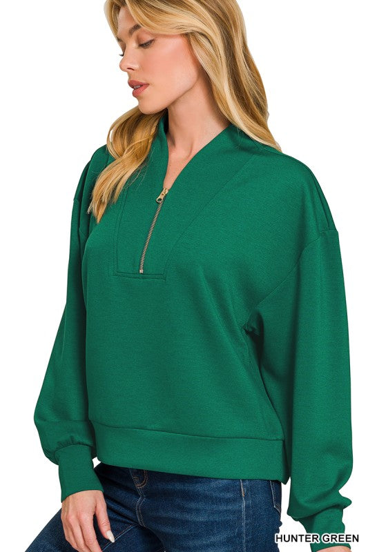 The Luxe Quarter-Zip Pullover- Hunter Green