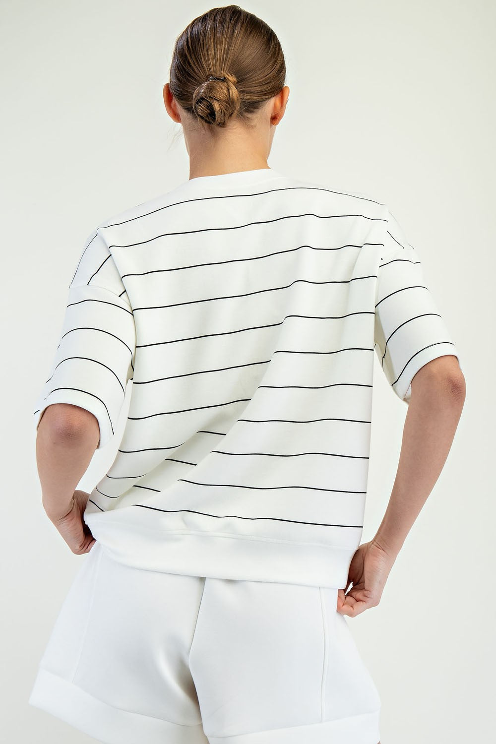Modal Scuba Stripe Basic Short Sleeve Top