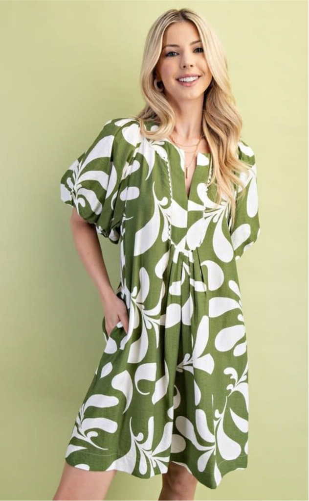 Printed Slit Neck Mini Dress