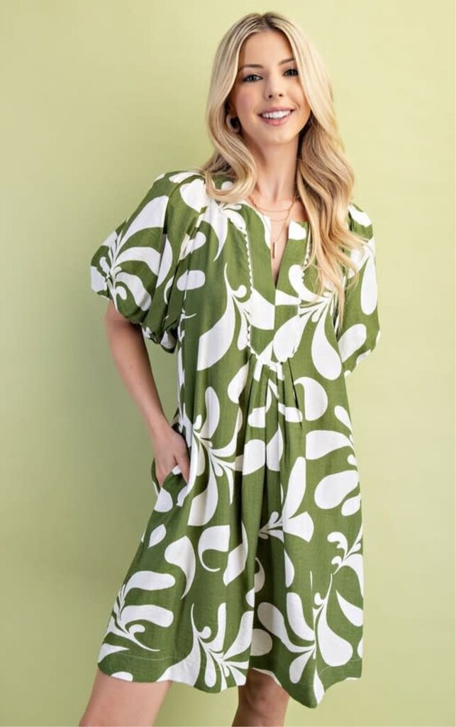 Printed Slit Neck Mini Dress