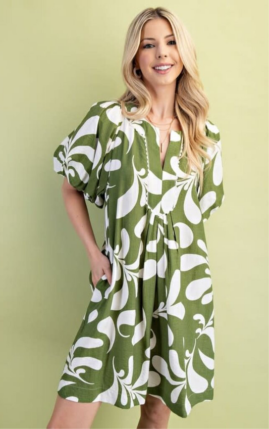 Printed Slit Neck Mini Dress