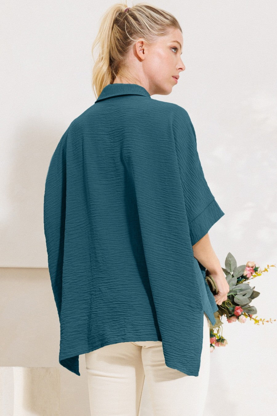 Solid Woven Top-Blue Steel