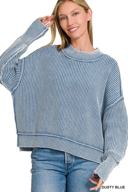Washed Oversized Cropped Sweater