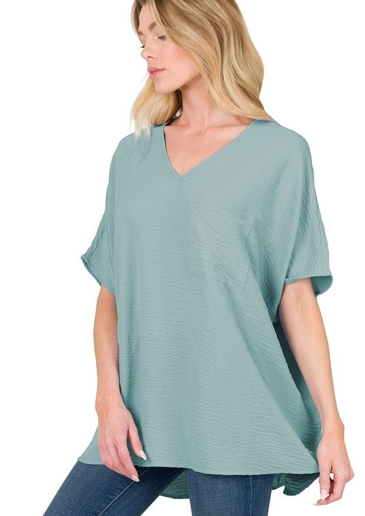 Woven Flowy V-Neck Top