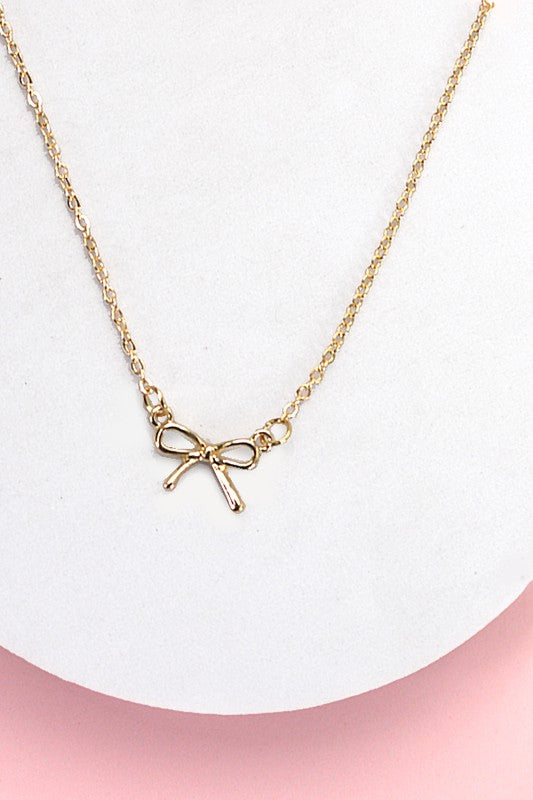 Mini Gold Bow Charm Necklace