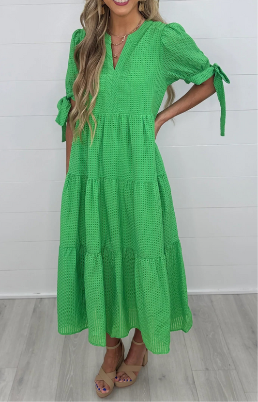 Green Textured Midi Dress