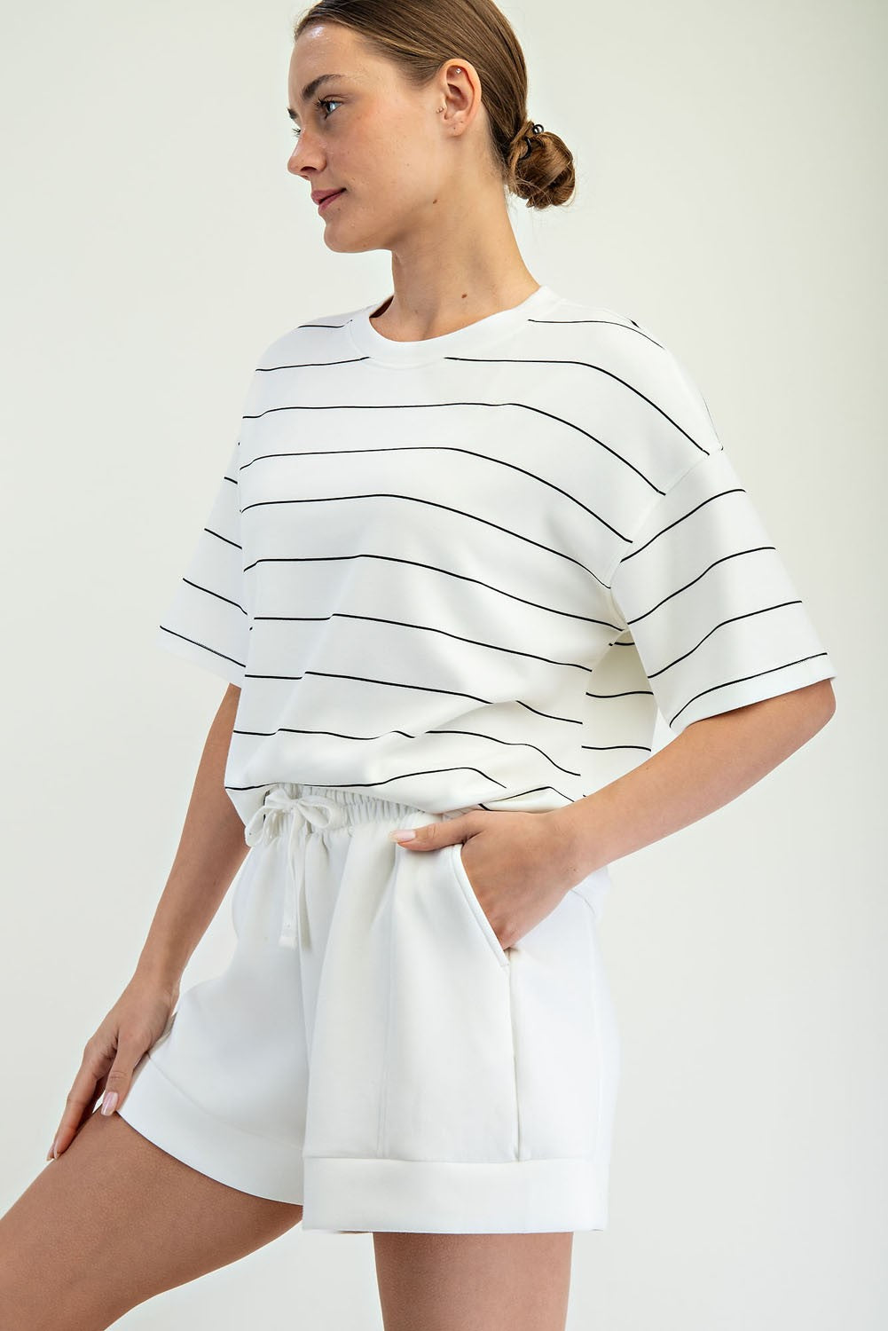 Modal Scuba Stripe Basic Short Sleeve Top