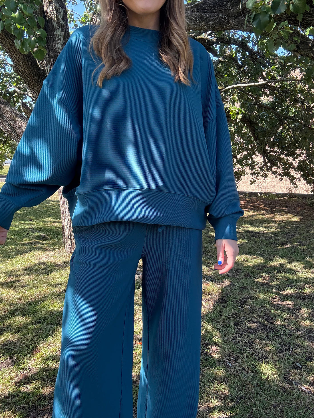 Ribbed Pants Set- Teal