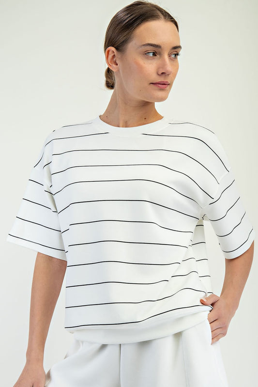 Modal Scuba Stripe Basic Short Sleeve Top