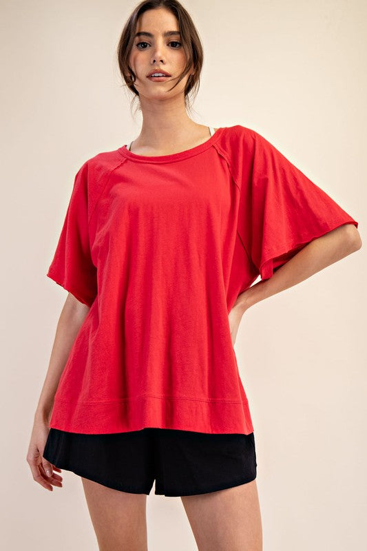 Oversized Cotton Slub Short Sleeve Top