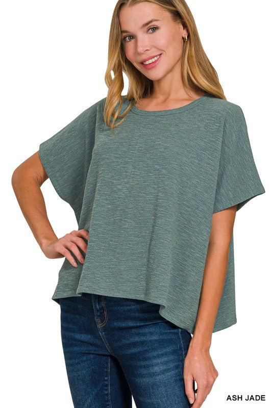 Cotton Slub Boxy Tee- Ash Jade