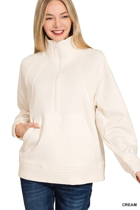 Cream Half Zip Fleece Pullover