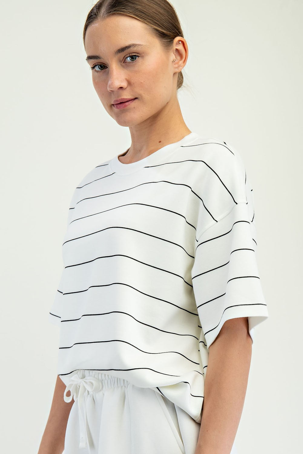 Modal Scuba Stripe Basic Short Sleeve Top