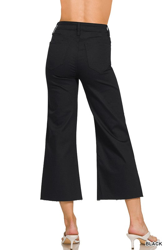 High Rise Flare Cropped Denim Pants-Black