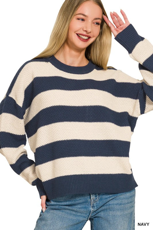 The Varsity Stripe Sweater- Navy