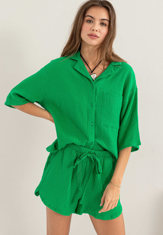 Double Gauze Full Button Top