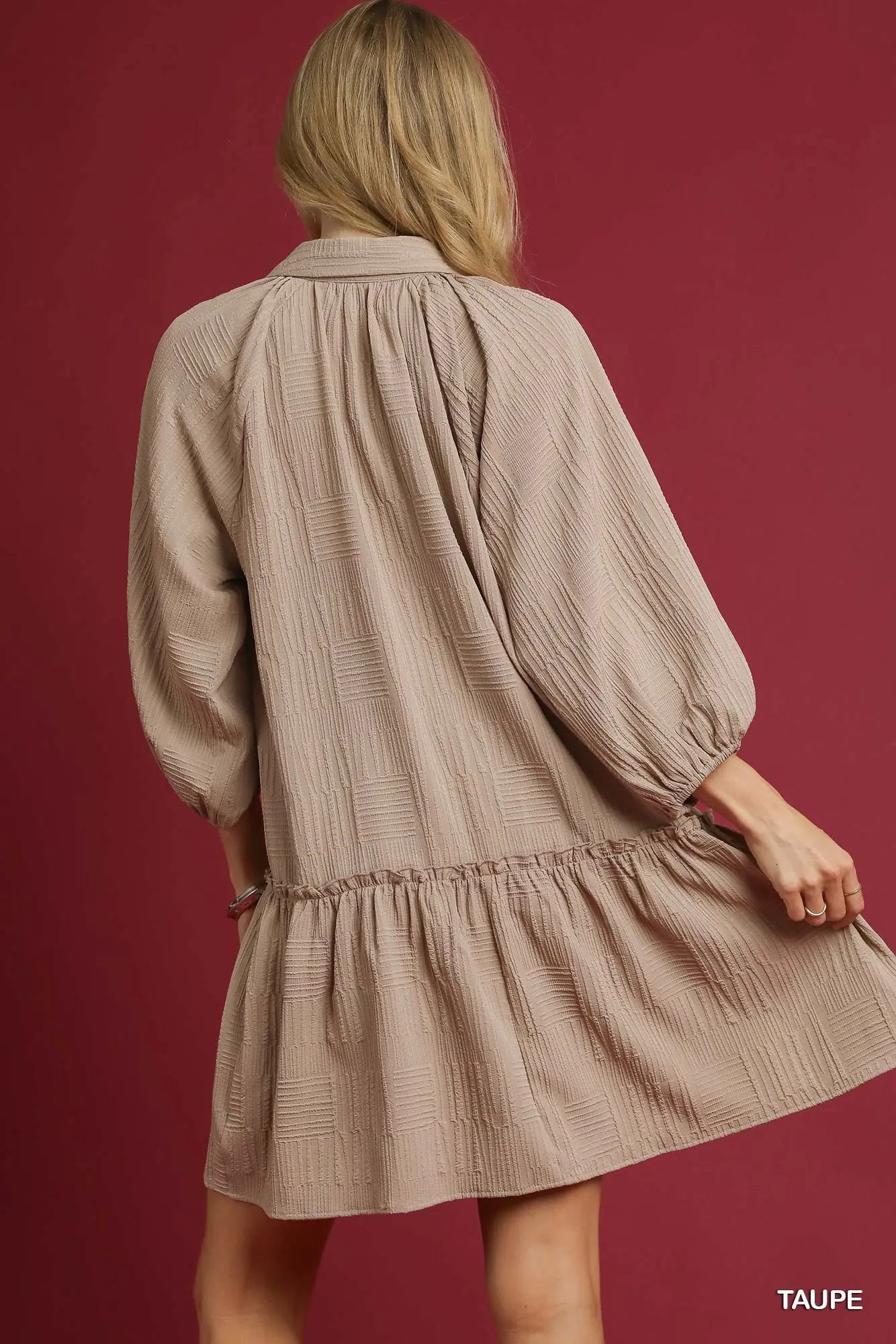 V-neck Tiered Mini Dress- Taupe