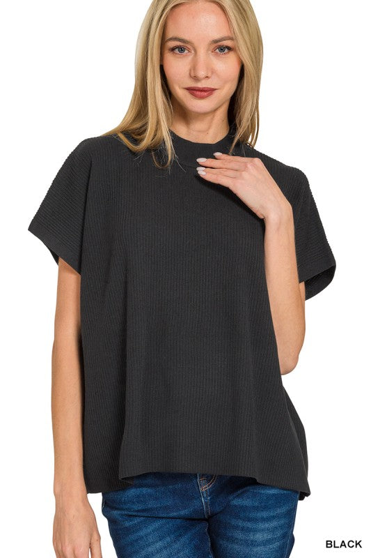 Mock Neck Short Sleeve Boxy Sweater