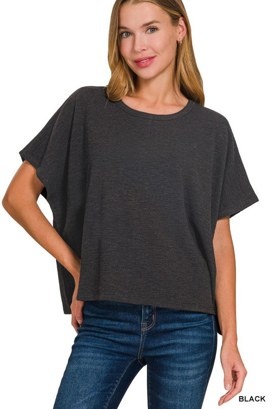 Cotton Slub Oversized Top-Black
