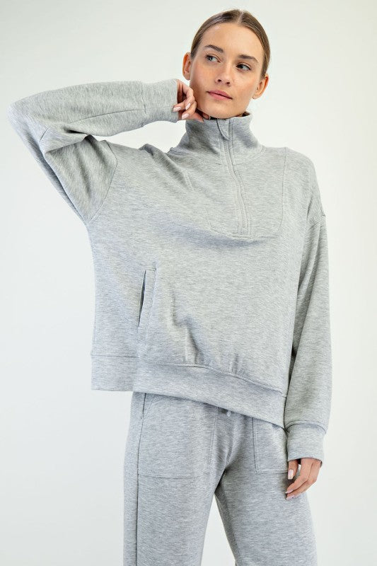 Modal Scuba Quarter Zip Pullover-Heather Grey