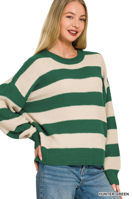 The Varsity Stripe Sweater-Hunter Green
