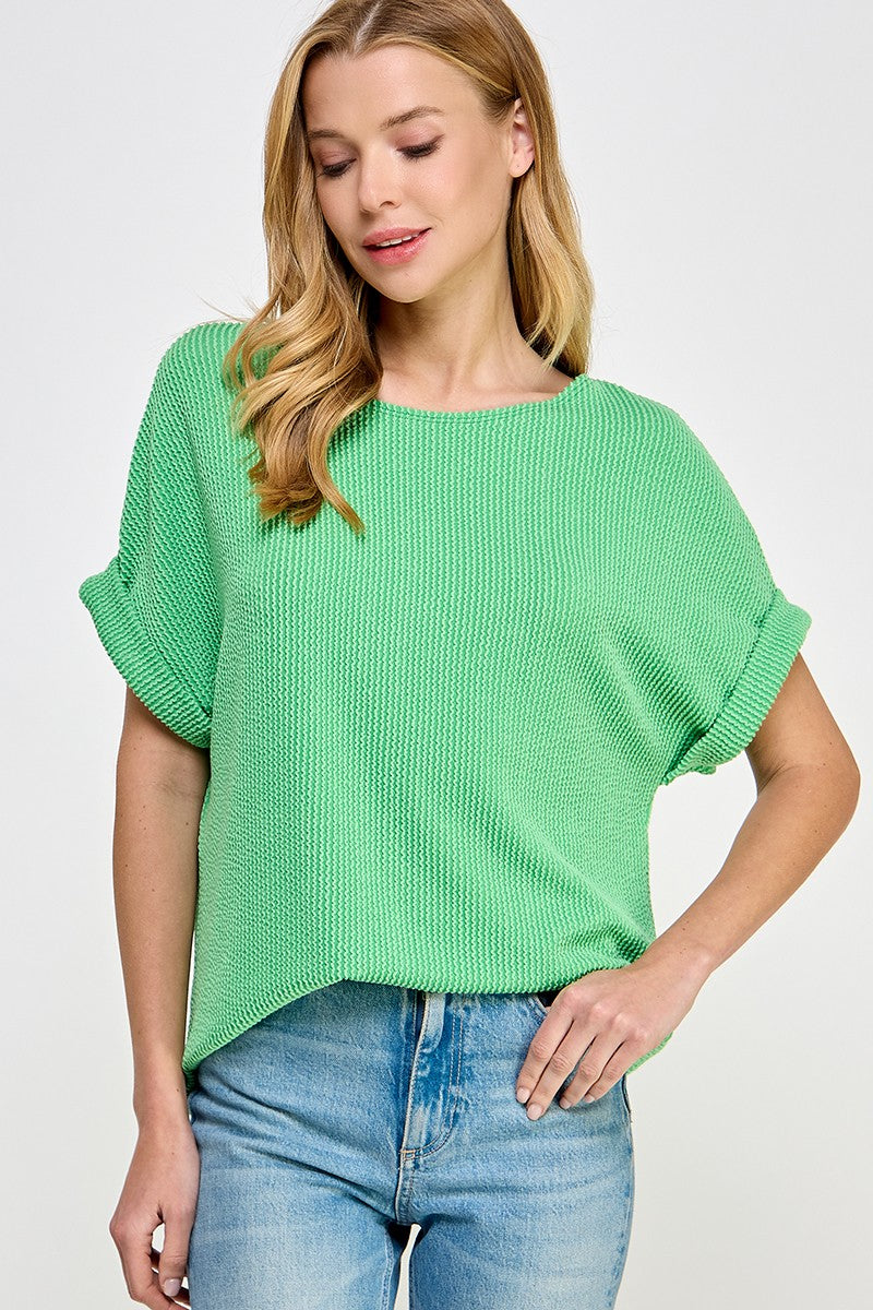 Solid Kelly Green Ribbed Top