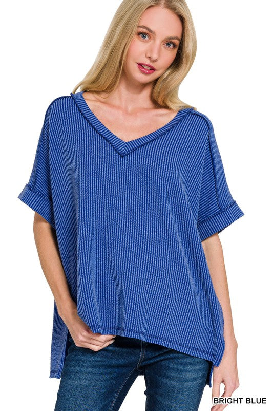 V-Neck Corded Top Bright Blue