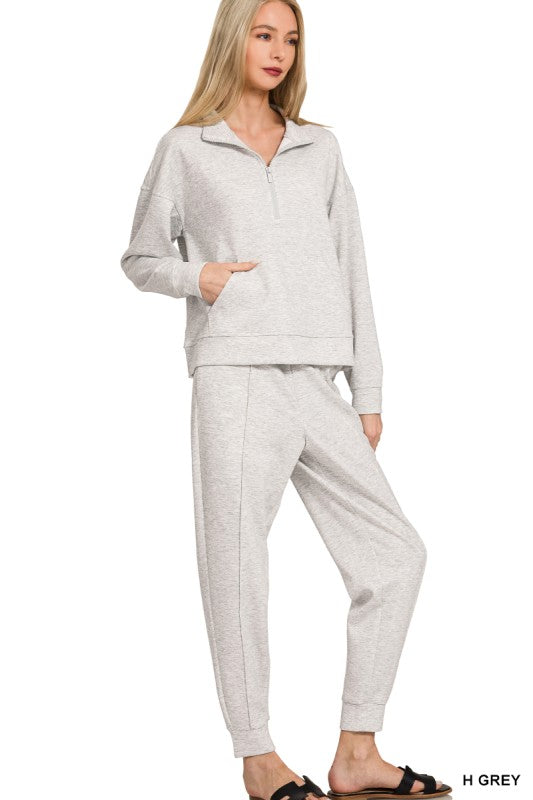 Scuba Half Zip Pullover And Jogger Set-Ash Grey