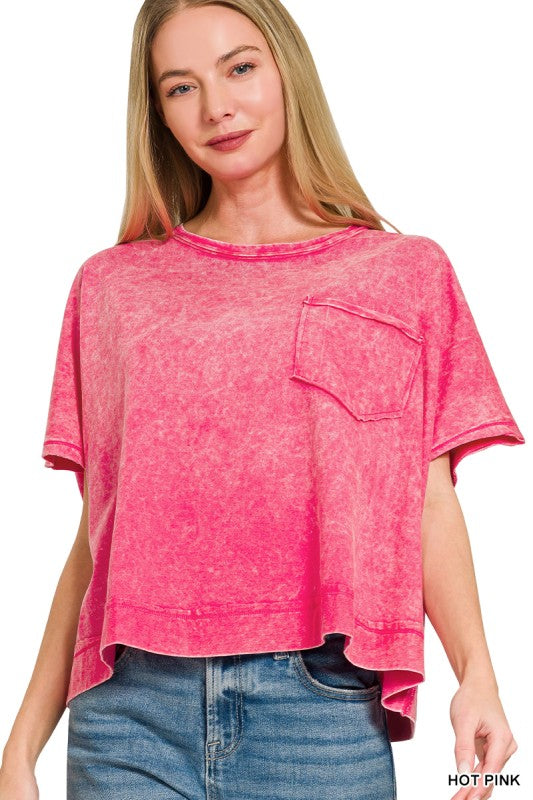 Hot Pink Acid Washed Boxy Top