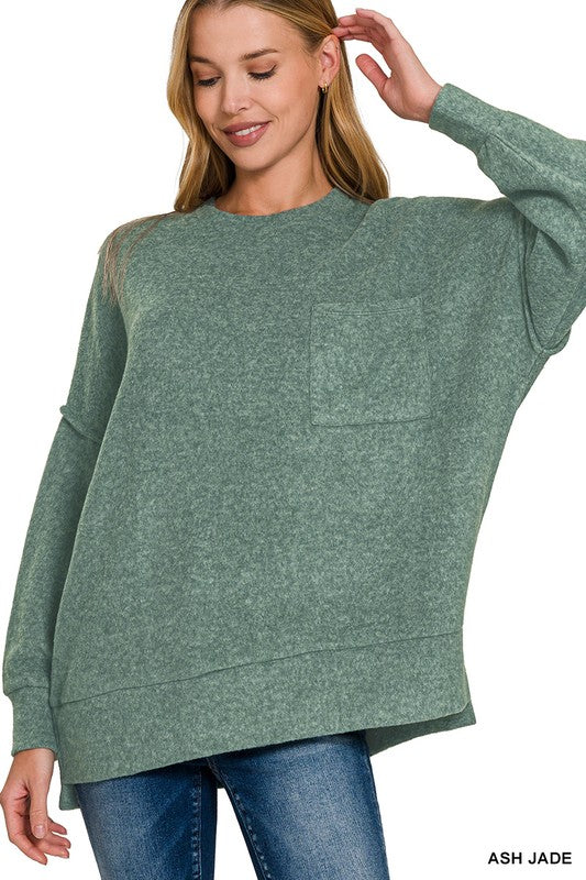 Brushed Drop Shoulder Sweater-Ash Jade