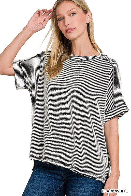 Black and White Striped Rib Top