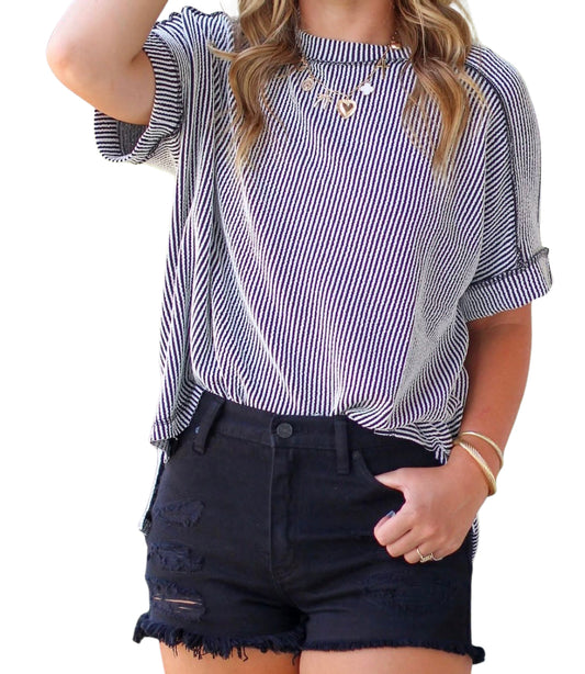 Black and White Striped Rib Top