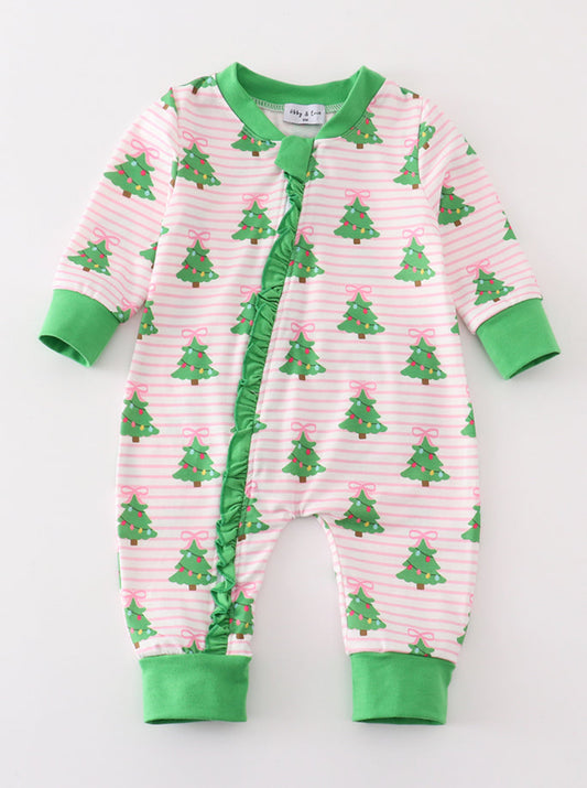 Christmas Tree Ruffle Print Romper
