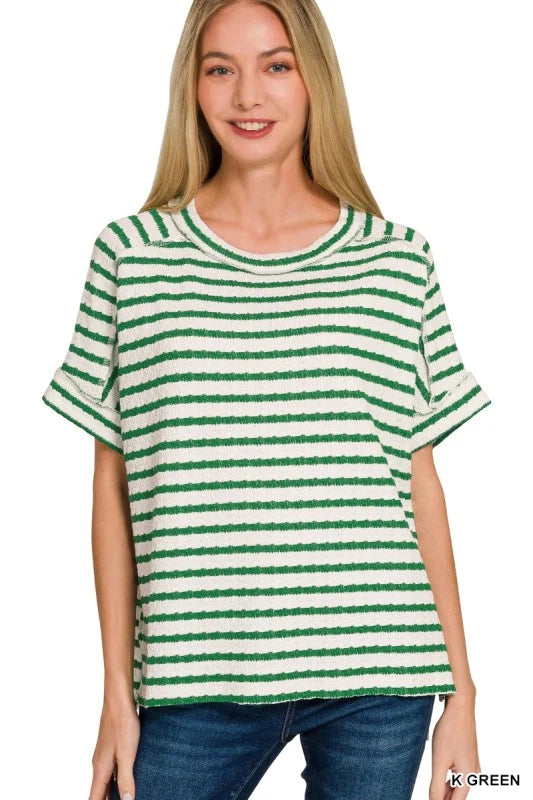 Classic Stripe Ribbed Top- Kelly