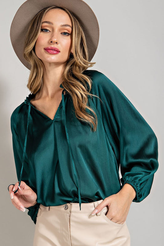 Hunter Green V-Neck Top