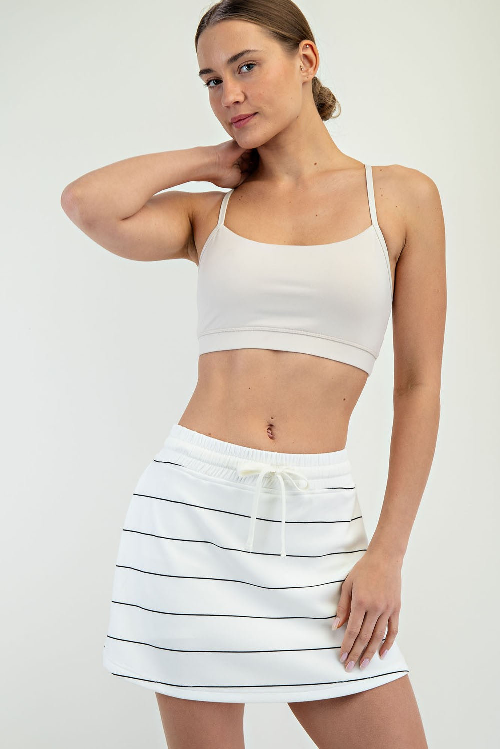 Modal Scuba Stripe Skort- Cream/Black Stripe