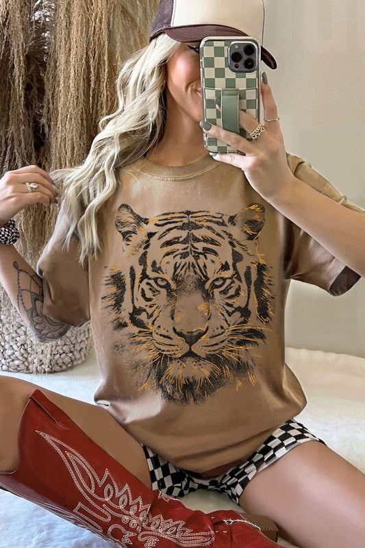 Tiger Big Face Foil Oversized Mineral Graphic Tee