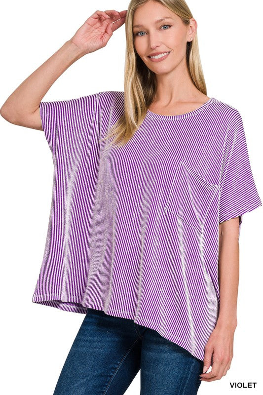 Corded Rib Oversized Top-Violet