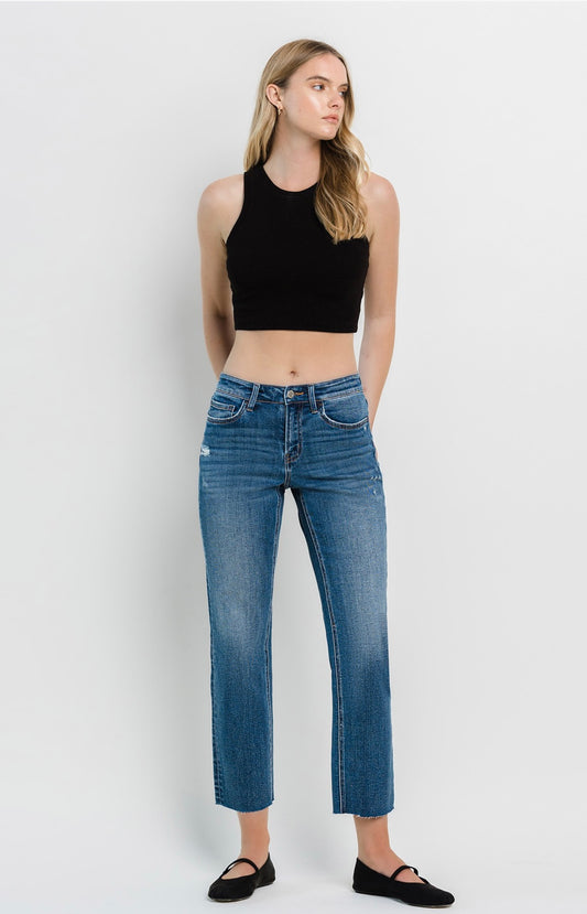 Vervet-Melissa Raw Edge Mid Rise Straight Ankle Jean